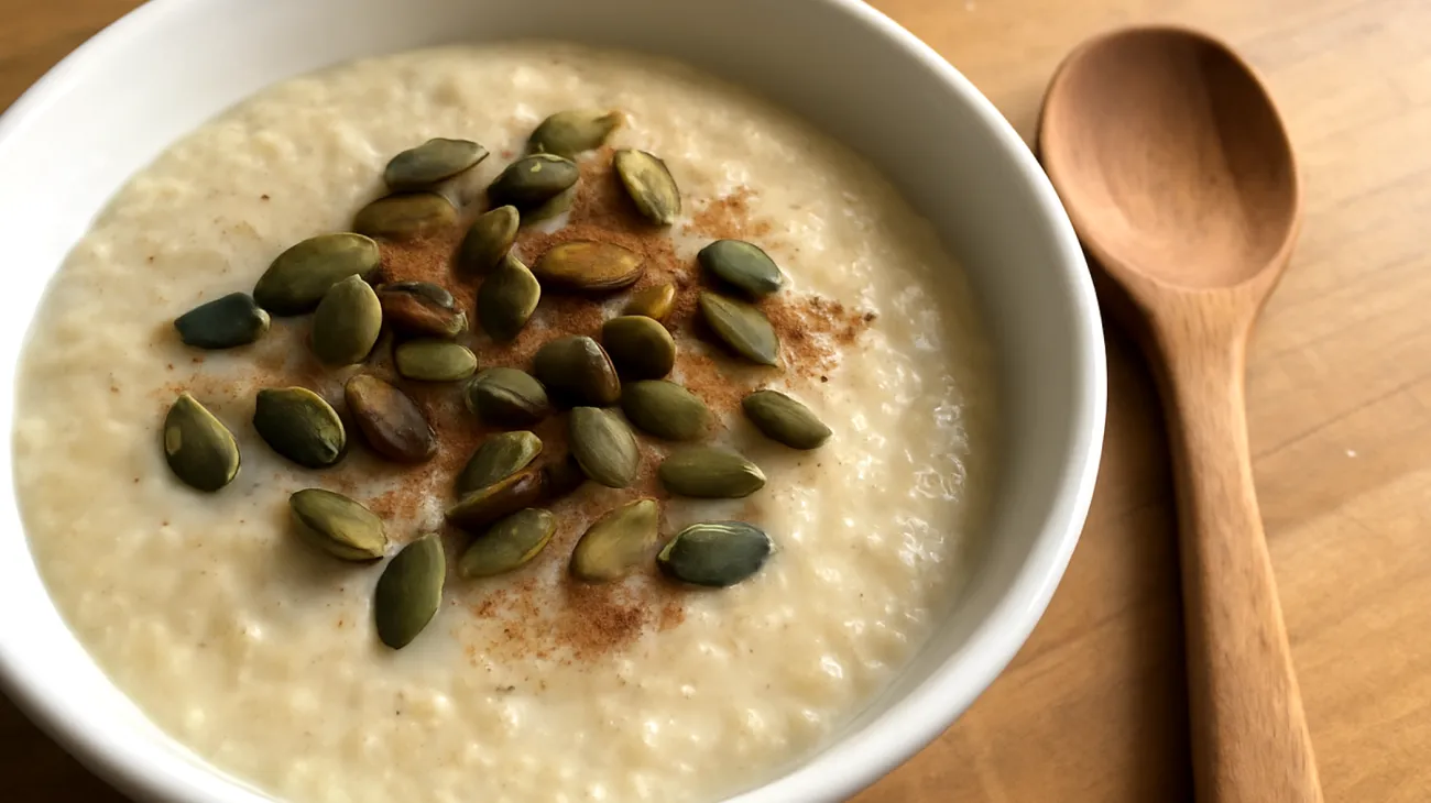Amaranth-Porridge mit gerösteten Kürbiskernen und Zimt"
