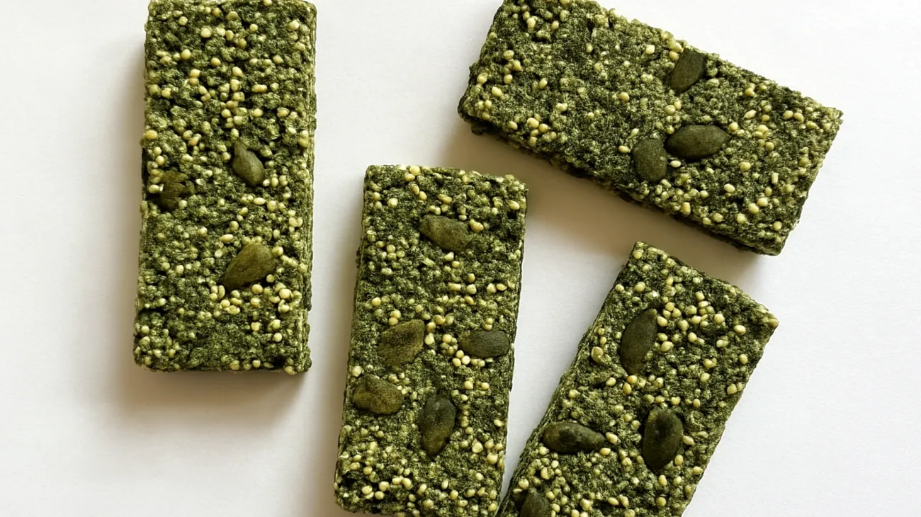 Amaranth-Quinoa-Riegel mit Brennnesselpulver und Kürbiskernen"