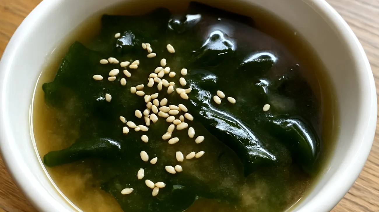Miso-Suppe mit Wakame-Algen und Sesam"