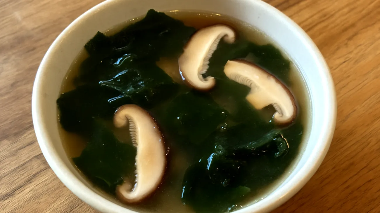 Miso-Suppe mit Wakame-Algen und Shiitake-Pilzen"