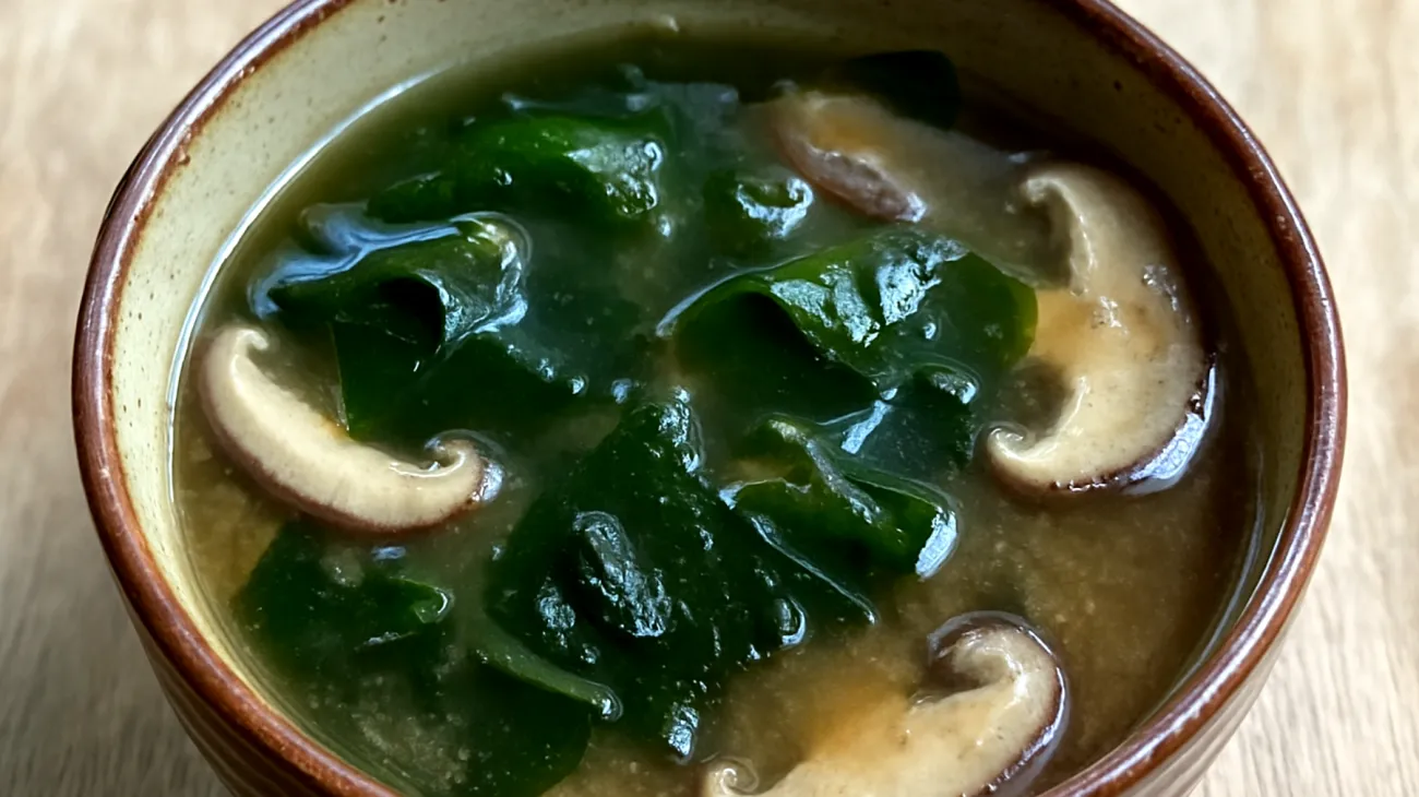 Miso-Suppe mit Wakame-Algen und Shiitake-Pilzen"